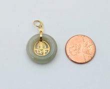 Load image into Gallery viewer, Vintage Jade "Long Life" 14K Yellow Gold Pendant