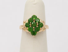 Load image into Gallery viewer, Vintage Cluster Green Garnet 14K Yellow Gold Ring