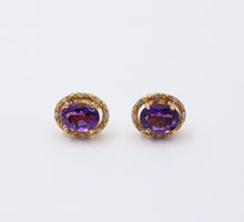 Load image into Gallery viewer, Vintage Amethyst Diamond 14K Yellow Gold Earrings Studs