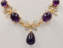 Load image into Gallery viewer, Estate Chandelier Amethyst Diamonds 14K Yellow Gold Necklace