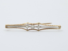 Load image into Gallery viewer, Antique Art Deco 14K Two Tone Gold Old Mine Cut Diamond Bar Pin.