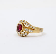 Load image into Gallery viewer, Vintage 18K Yellow Gold Ruby & Diamond Ring, Engagement Ring