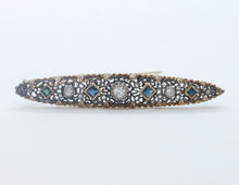 Load image into Gallery viewer, Edwardian 18K Yellow Gold Sterling Silver Diamonds Sapphires Brooch Pin