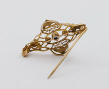 Load image into Gallery viewer, Art Nouveau 10K Yellow Gold Sapphire Pearl Brooch