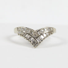 Load image into Gallery viewer, Vintage 14K White Gold Diamond "V" Shaped Wedding Band