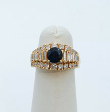 Load image into Gallery viewer, Vintage Ladies Blue Sapphire Diamonds 18K Yellow Gold Ring