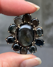 Load image into Gallery viewer, Vintage 14K Gold Black Star Sapphire Flower Pendant , Necklace