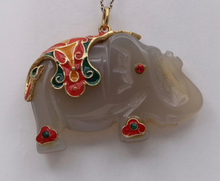 Load image into Gallery viewer, Vintage Silver Carved Nephrite Elephant Charm Pendant , Necklace