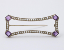 Load image into Gallery viewer, Antique Art Deco Amethyst & Split Pearl 14K White Gold Brooch, Pin