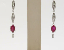 Load image into Gallery viewer, Vintage 14K White Gold Hanging Ruby Diamond Earrings