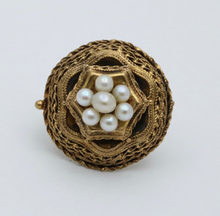 Load image into Gallery viewer, Antique Etrascan Revival 14K Yellow Gold Pearl Brooch.