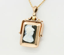 Load image into Gallery viewer, Victorian 10K Gold Onyx Sardonyx Spinning Locket Pendant Chain