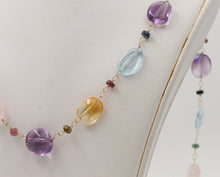 Load image into Gallery viewer, Colorful 14K Yellow Gold Beaded Multi Color Gemstone Necklace.