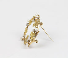 Load image into Gallery viewer, Art Nouveau 14K Yellow Gold Ivy Wreath Diamond & Pearl Pendant Brooch