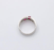 Load image into Gallery viewer, Vintage 14K White Gold Ruby & Diamond Ring Band, Stacking Ring.