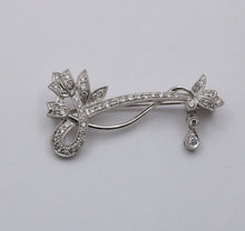 Load image into Gallery viewer, Vintage 18K White Gold Flower Diamond Brooch, Pin.