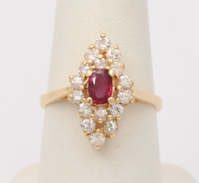 Load image into Gallery viewer, Vintage Diamond and Ruby Navette Ring, Statement Ring