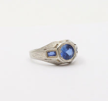 Load image into Gallery viewer, Unique Art Deco Blue Sapphires 18K White Gold Ring