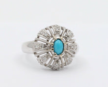 Load image into Gallery viewer, Vintage 14K White Gold Turquoise Diamond Cocktail Ring
