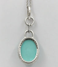 Load image into Gallery viewer, Vintage 18K White Gold Turquoise Diamond Halo Style Pendent