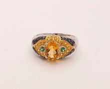 Load image into Gallery viewer, Citrine Blue Sapphires Cocktail Ring 14K White Yellow Gold Ring