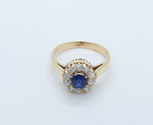 Load image into Gallery viewer, Beautiful Victorian Blue Sapphire Old Miner Cut Diamonds 18K Yellow Gold Ring