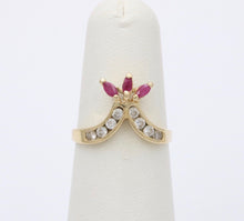Load image into Gallery viewer, Vintage Rubies & Cubic Zirconia 14K Yellow Gold Ring