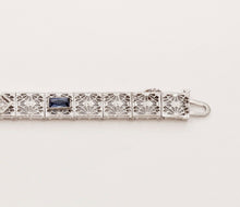 Load image into Gallery viewer, Art Deco Ladies Bracelet Diamonds Blue Sapphires 14K White Gold