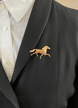 Load image into Gallery viewer, Vintage 14K Yellow Gold Sapphire Riding Horse Brooch