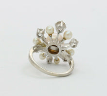 Load image into Gallery viewer, Vintage 14K White Gold Old European Cut Diamond Pearl Ring