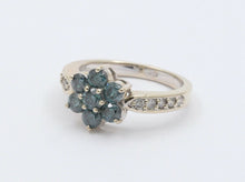 Load image into Gallery viewer, Vintage 14K White Gold Blue Diamond Floral Ring