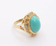 Load image into Gallery viewer, Vintage Turquoise Diamonds 14K Yellow Gold Ring