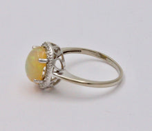 Load image into Gallery viewer, Classic 14K White Gold Ethiopian Opal, Diamond Halo Ring, Fine Jewelry, October Birthstone