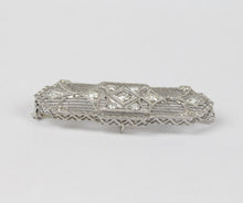 Load image into Gallery viewer, Art Deco 14K White Gold Diamond Filigree Brooch