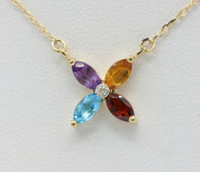 Load image into Gallery viewer, Vintage 14K Yellow Gold Four Leaf Flower Multi Stone Diamond Pendant