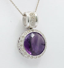 Load image into Gallery viewer, Vintage Ladies Amethyst Diamonds 14K White Gold Pendant