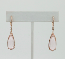 Load image into Gallery viewer, Lovely 14K Rose Gold Pink Quartz & Diamond Drop Earrings.