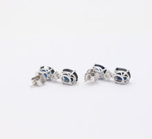 Load image into Gallery viewer, Elegant Blue Sapphires Diamonds 18K White Gold Dangle Earrings