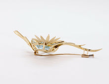 Load image into Gallery viewer, Bright and Beautiful Aquamarine 18K Yellow Gold Flower Vines Brooch Pin
