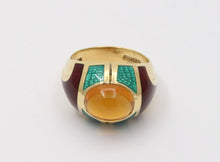 Load image into Gallery viewer, Unique Estate Mavito Citrine Guilloche Enamel 18K Gold Dome Ring,
