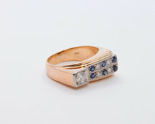 Load image into Gallery viewer, English Diamonds Sapphires 18K Yellow Gold Unisex Ring