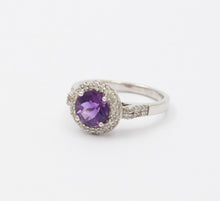 Load image into Gallery viewer, Vintage 14K White Gold Round Amethyst Diamond Halo Ring, Engagement Ring