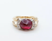 Load image into Gallery viewer, Beautiful Ladies Cabochon Ruby Diamonds Yellow White Gold Ring