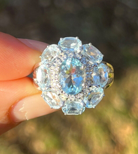Load image into Gallery viewer, Vintage 18K White Gold Aquamarine and Diamond Ring