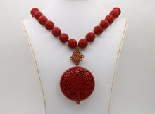 Load image into Gallery viewer, Vintage Red Cinnabar Chanterelle Necklace Pendant