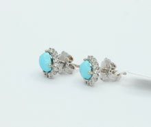 Load image into Gallery viewer, Ladies 14K White Gold Turquoise Diamonds Earrings