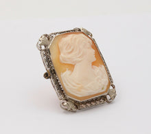 Load image into Gallery viewer, Victorian Adorable Carved Shell Cameo Woman's Portrait Filigree Brooch, Pin. Pen