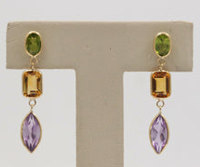 Load image into Gallery viewer, Fun 14K Yellow Gold Multi Color Quartz Hanging Earrings