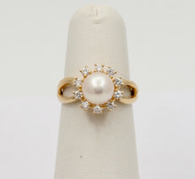 Load image into Gallery viewer, Mikimoto Vintage Pearl Diamonds 14K Yellow Gold Ring
