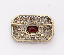 Load image into Gallery viewer, Victorian Garnet Old Mine Diamonds 18K White Yellow Gold Pearls Brooch Pin